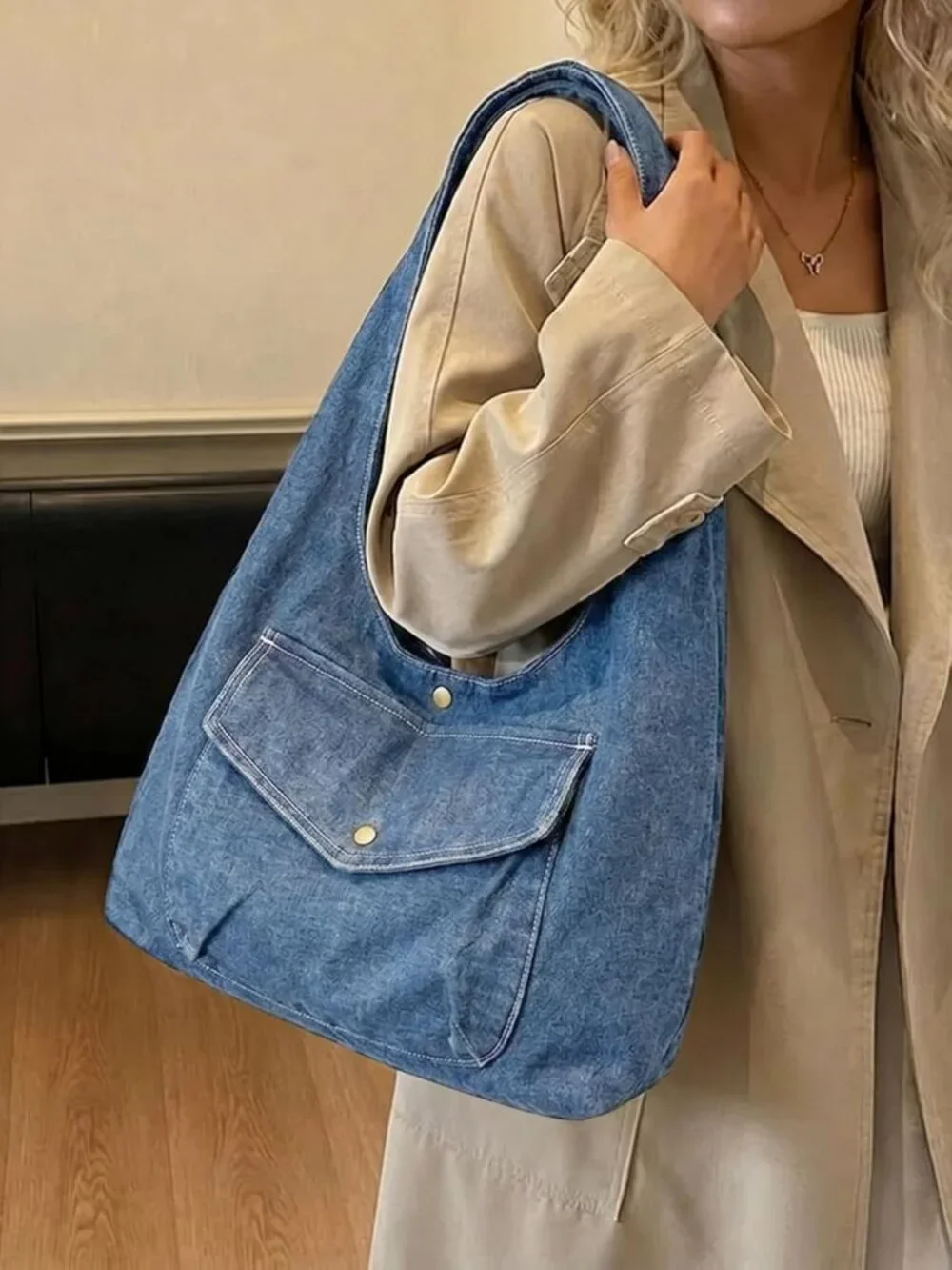 Trendy Women's Denim Hobo Tote Bag | Large Capacity Canvas Purse for Everyday